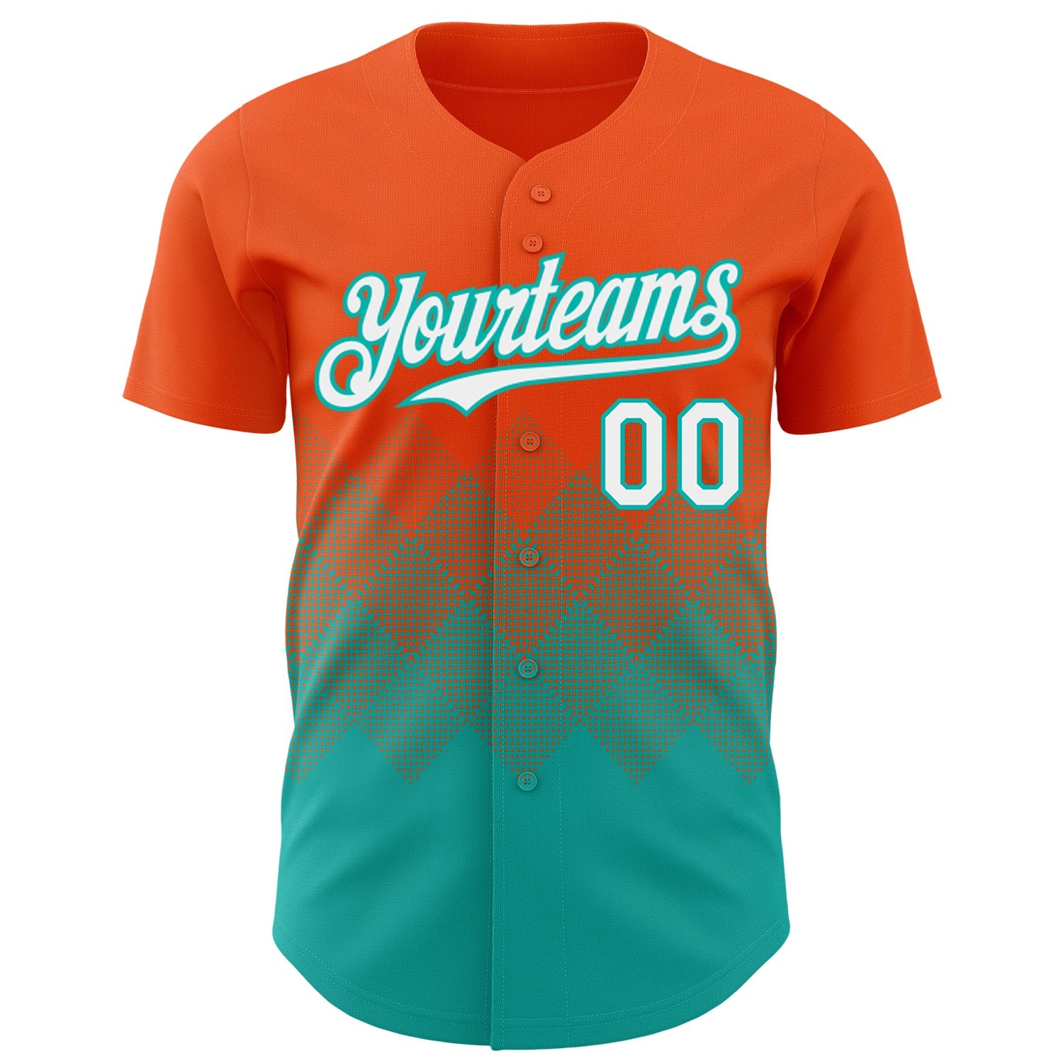 Custom Orange White-Aqua 3D Gradient Square Shape Authentic Baseball Jersey view 2