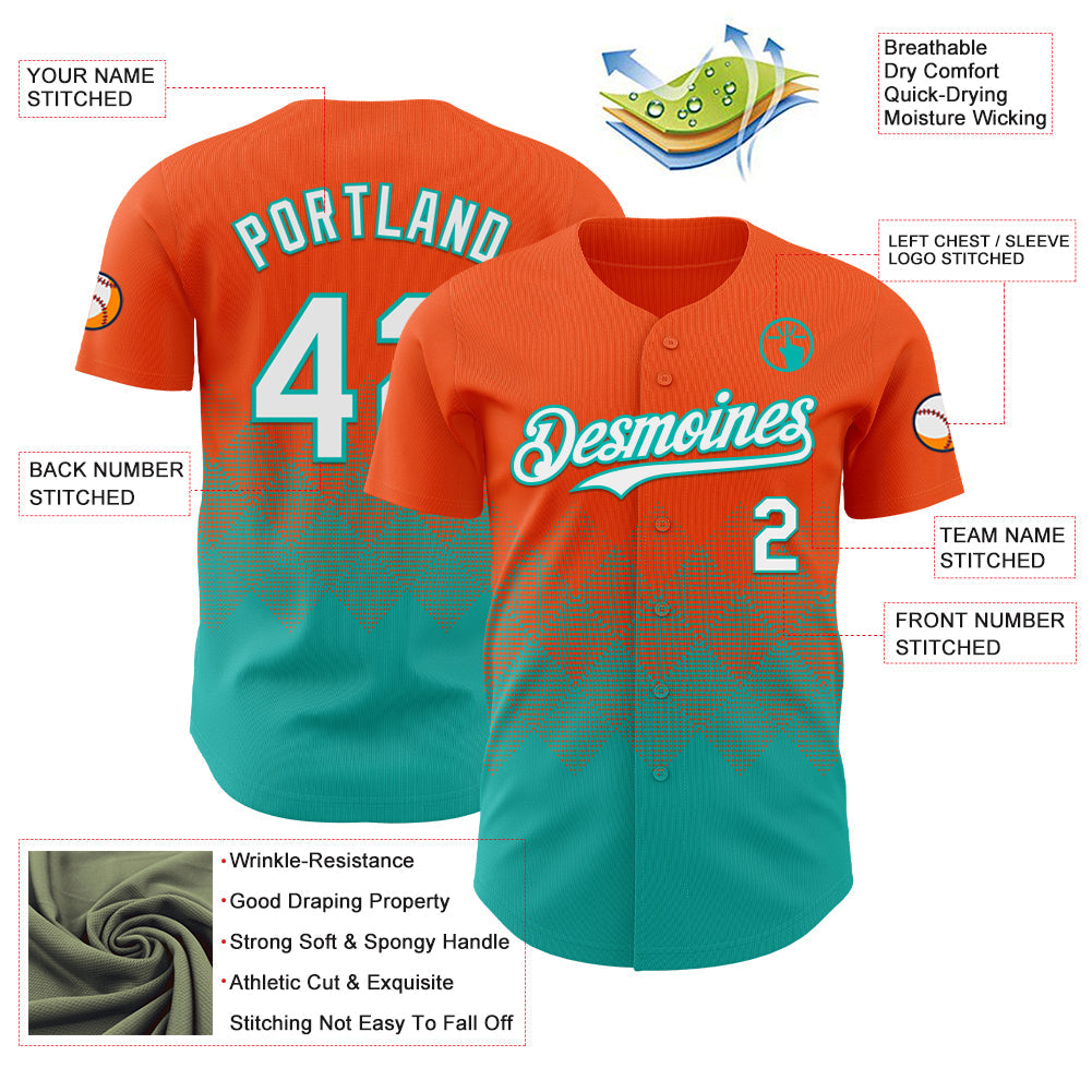 Custom Orange White-Aqua 3D Gradient Square Shape Authentic Baseball Jersey view 3