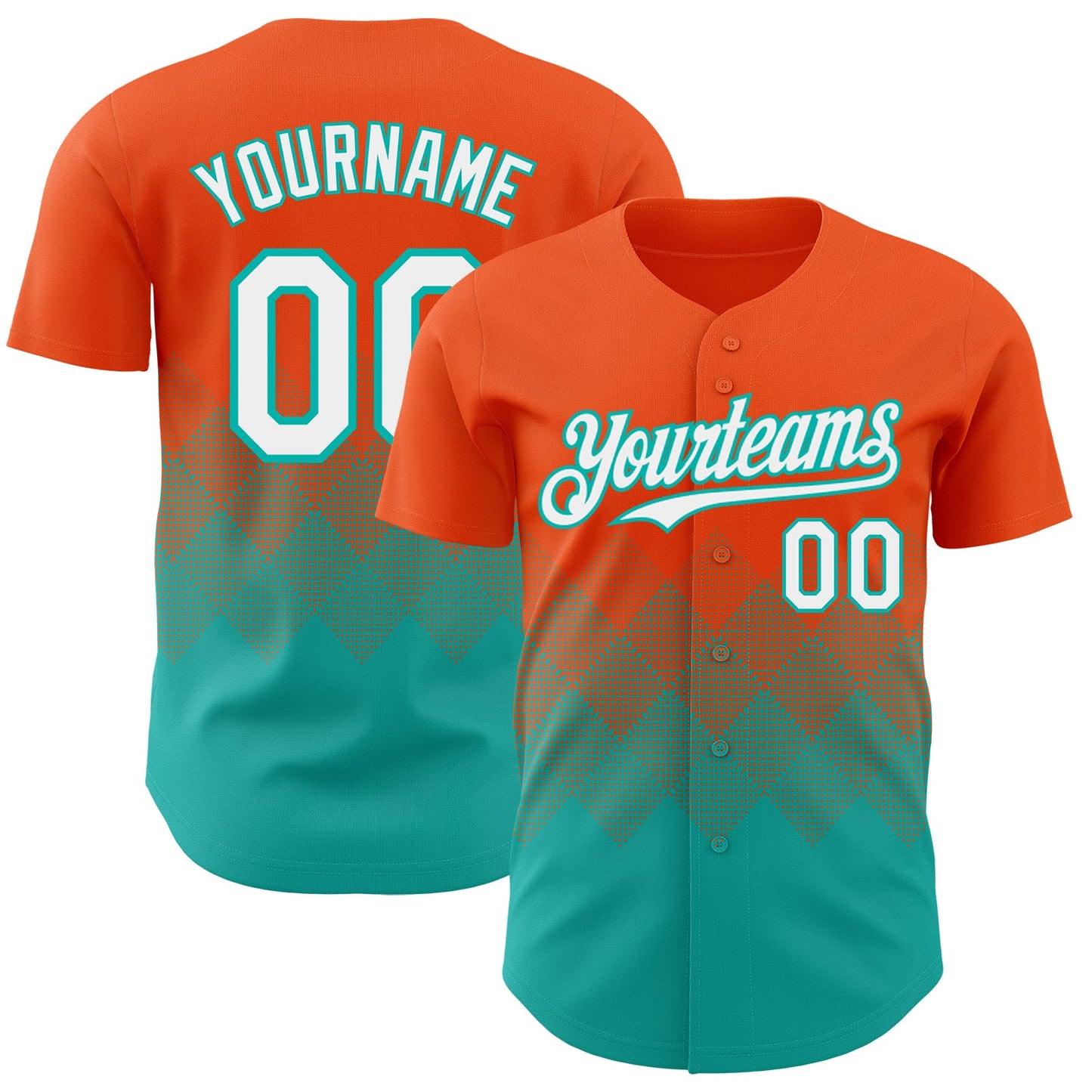 Custom Orange White-Aqua 3D Gradient Square Shape Authentic Baseball Jersey - Main View