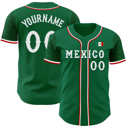 Custom Kelly Green White-Red 3D Mexico Mexican Flag Authentic Baseball Jersey - Main View