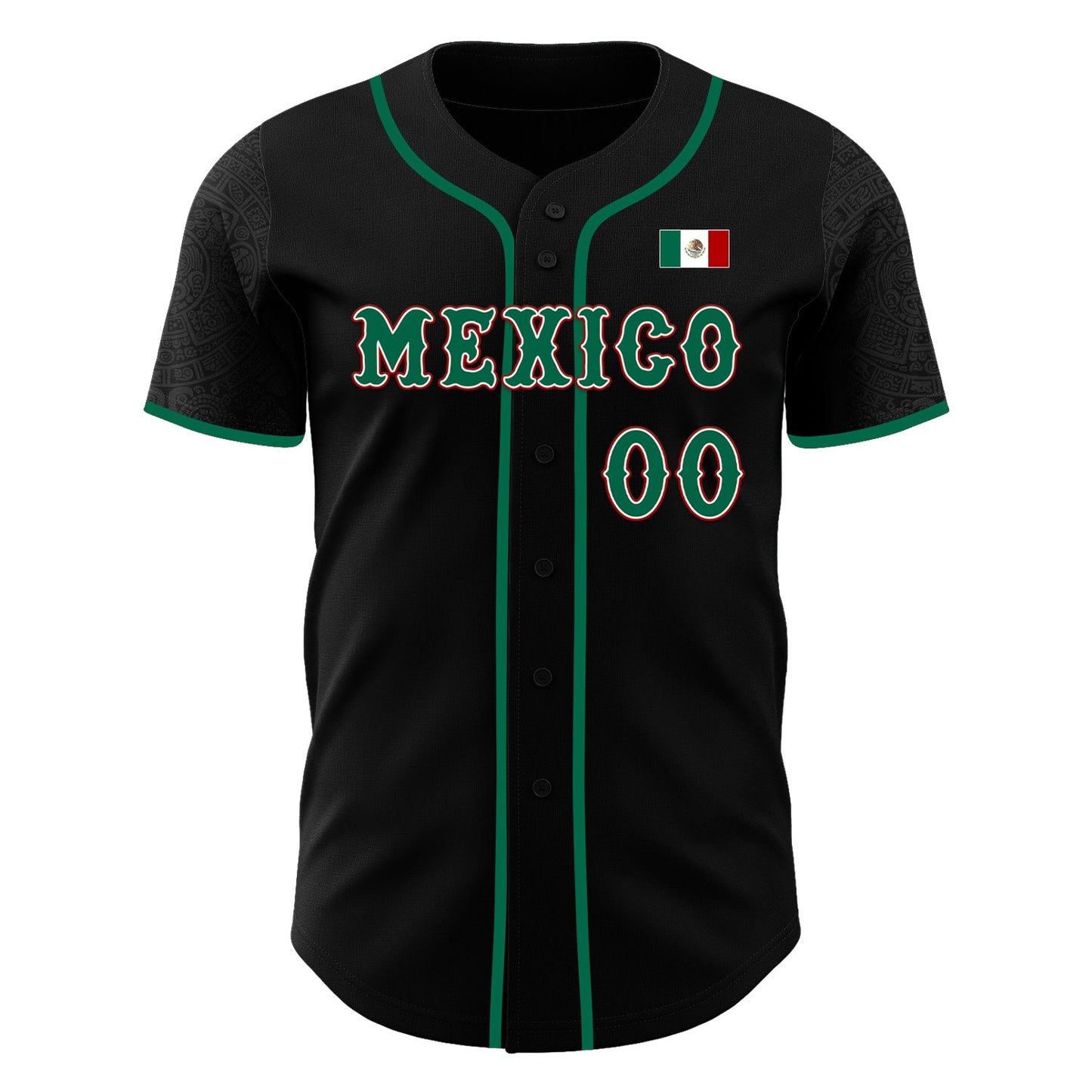 Custom Black Kelly Green White-Red 3D Mexico Mexican Flag Authentic Baseball Jersey view 2