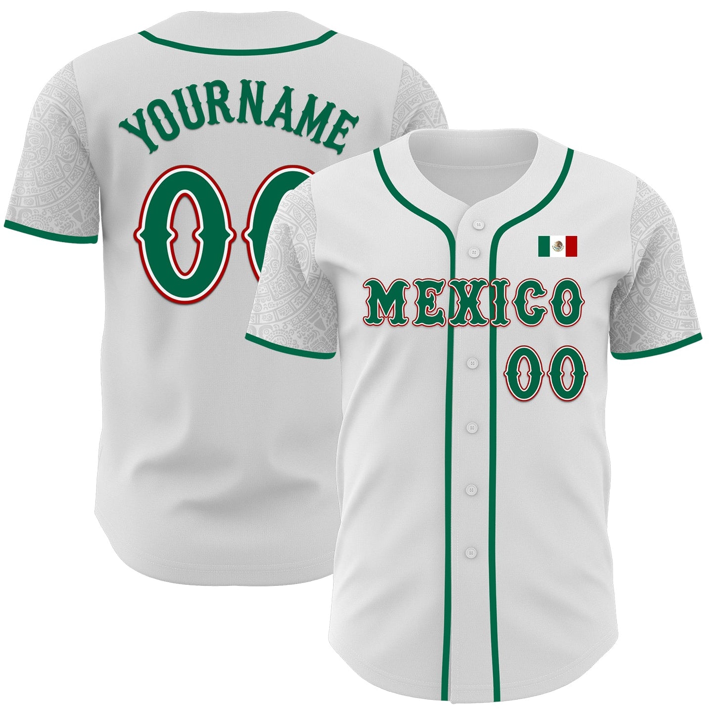 Custom White Kelly Green-Red 3D Mexico Mexican Flag Authentic Baseball Jersey - Main View