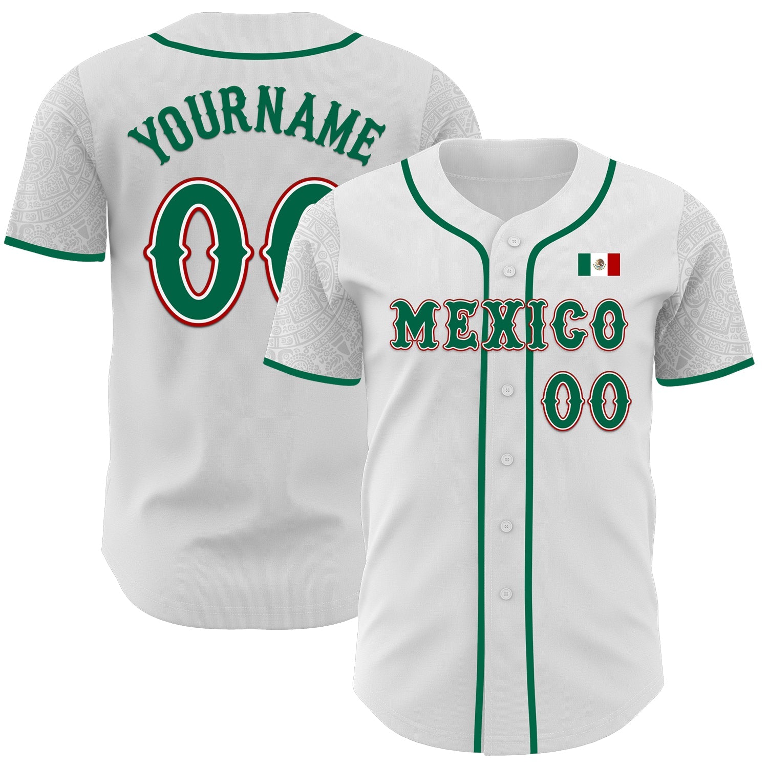 Custom White Kelly Green-Red 3D Mexico Mexican Flag Authentic Baseball Jersey - Main View