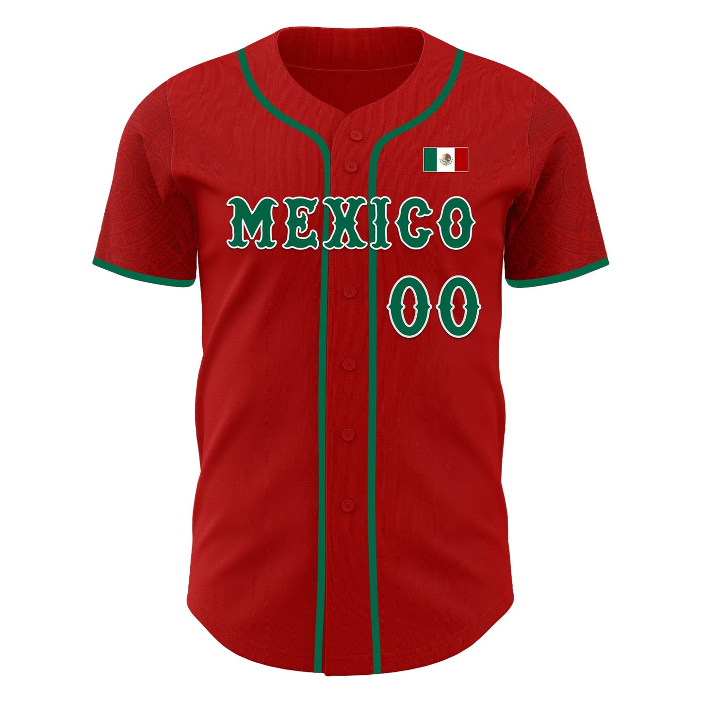 Custom Red Kelly Green-White 3D Mexico Mexican Flag Authentic Baseball Jersey view 2