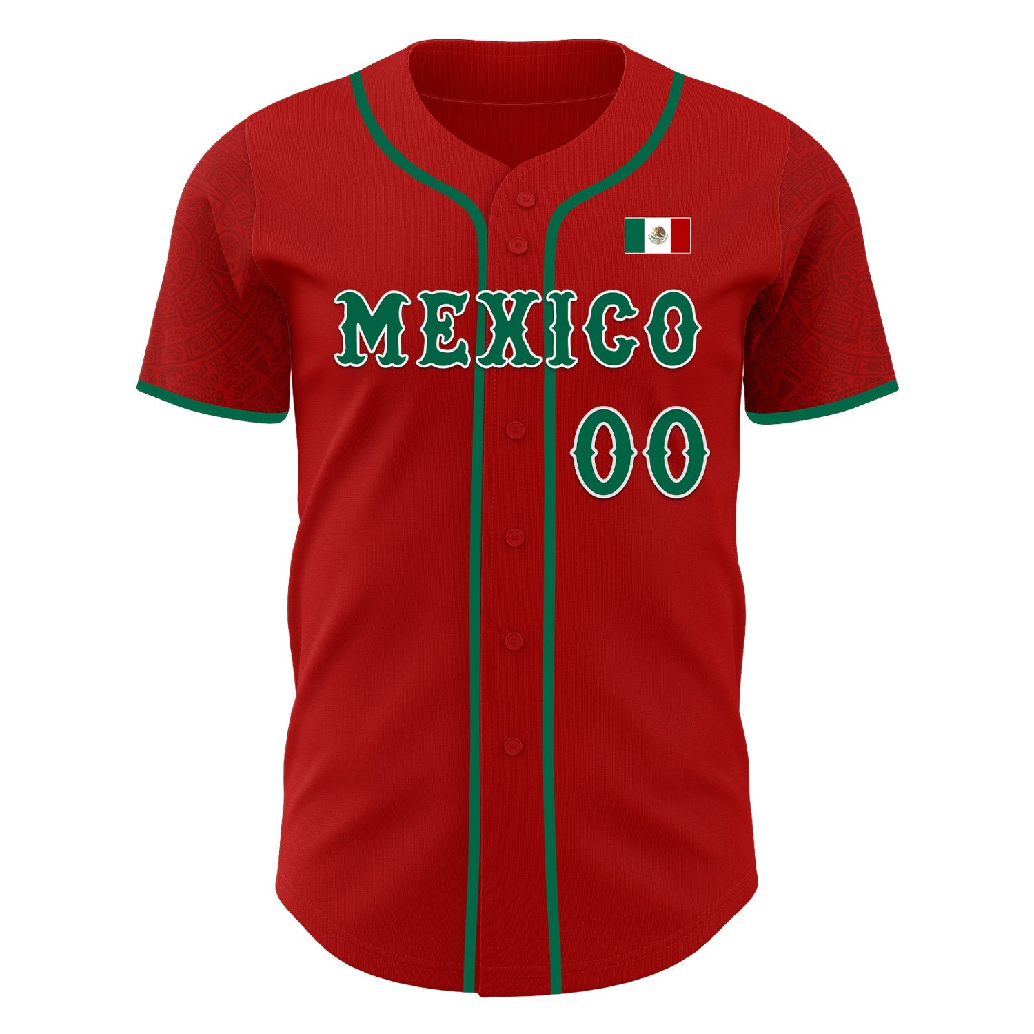 Custom Red Kelly Green-White 3D Mexico Mexican Flag Authentic Baseball Jersey view 2