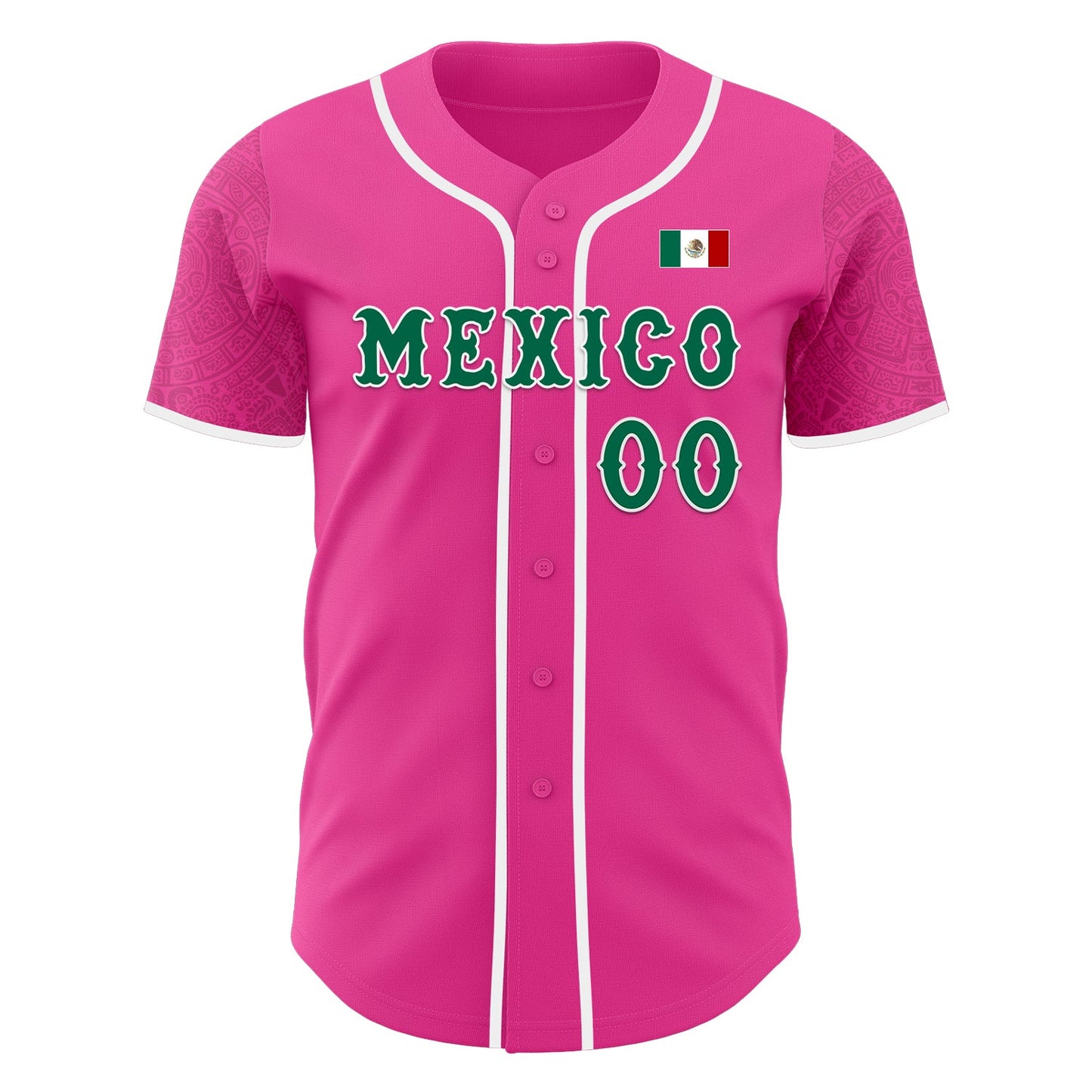 Custom Pink Kelly Green-White 3D Mexico Mexican Flag Authentic Baseball Jersey view 2