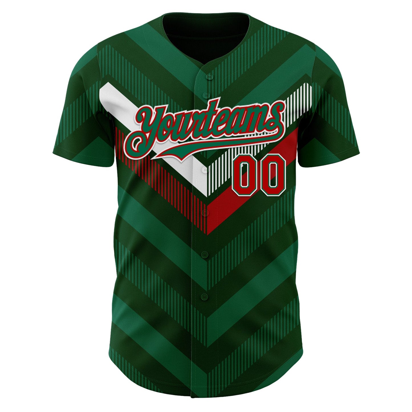 Custom Green Kelly Green Red-White 3D Mexico Authentic Baseball Jersey view 2