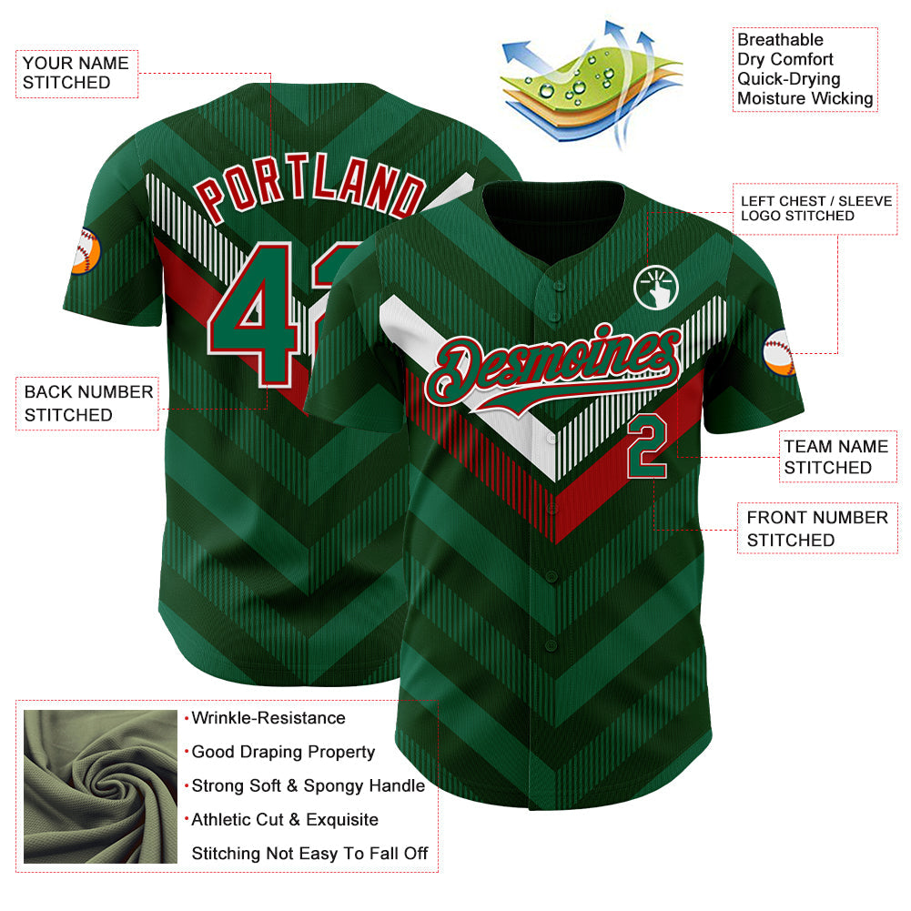 Custom Green Kelly Green Red-White 3D Mexico Authentic Baseball Jersey view 3