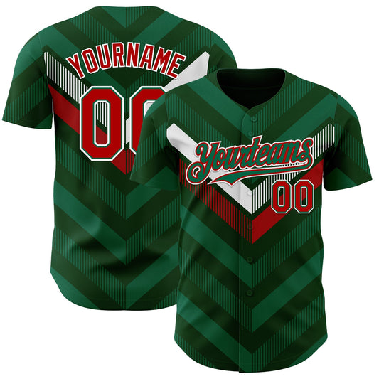 Custom Green Kelly Green Red-White 3D Mexico Authentic Baseball Jersey - Main View