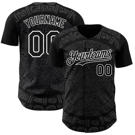 Custom Black Gray-White 3D Mexico Authentic Baseball Jersey - Main View
