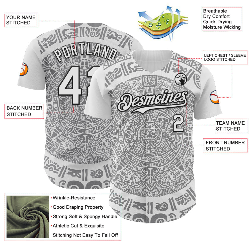 Custom White Gray-Black 3D Mexico Authentic Baseball Jersey view 3
