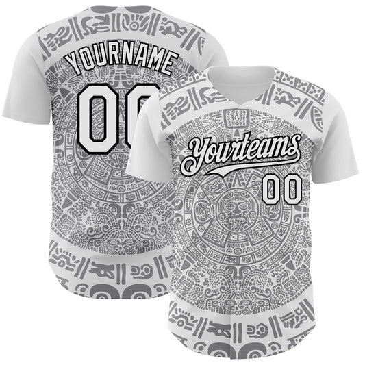 Custom White Gray-Black 3D Mexico Authentic Baseball Jersey - Main View
