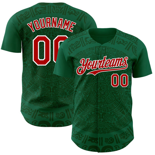 Custom Kelly Green Red Green-White 3D Mexico Authentic Baseball Jersey - Main View