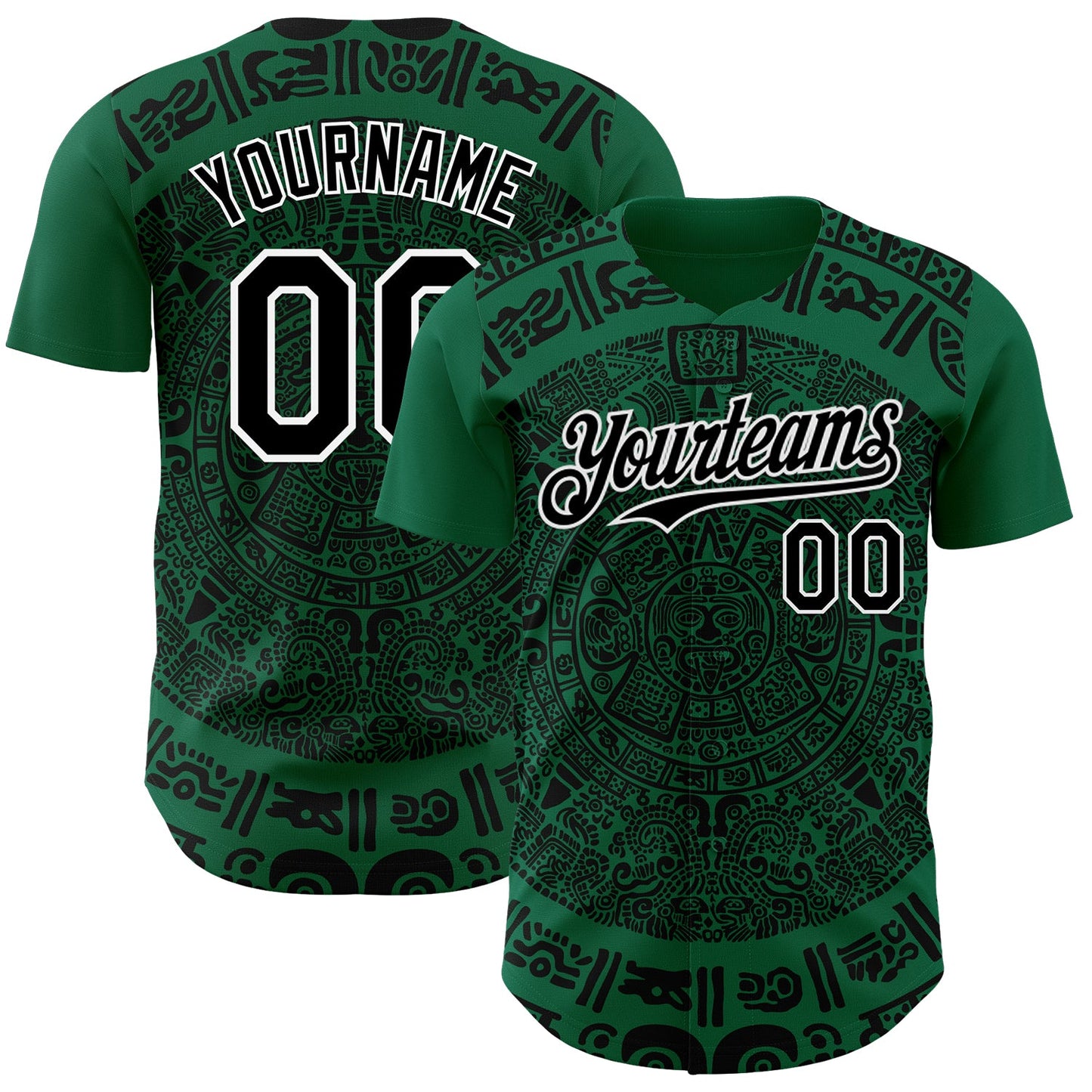 Custom Kelly Green Black-White 3D Mexico Authentic Baseball Jersey - Main View