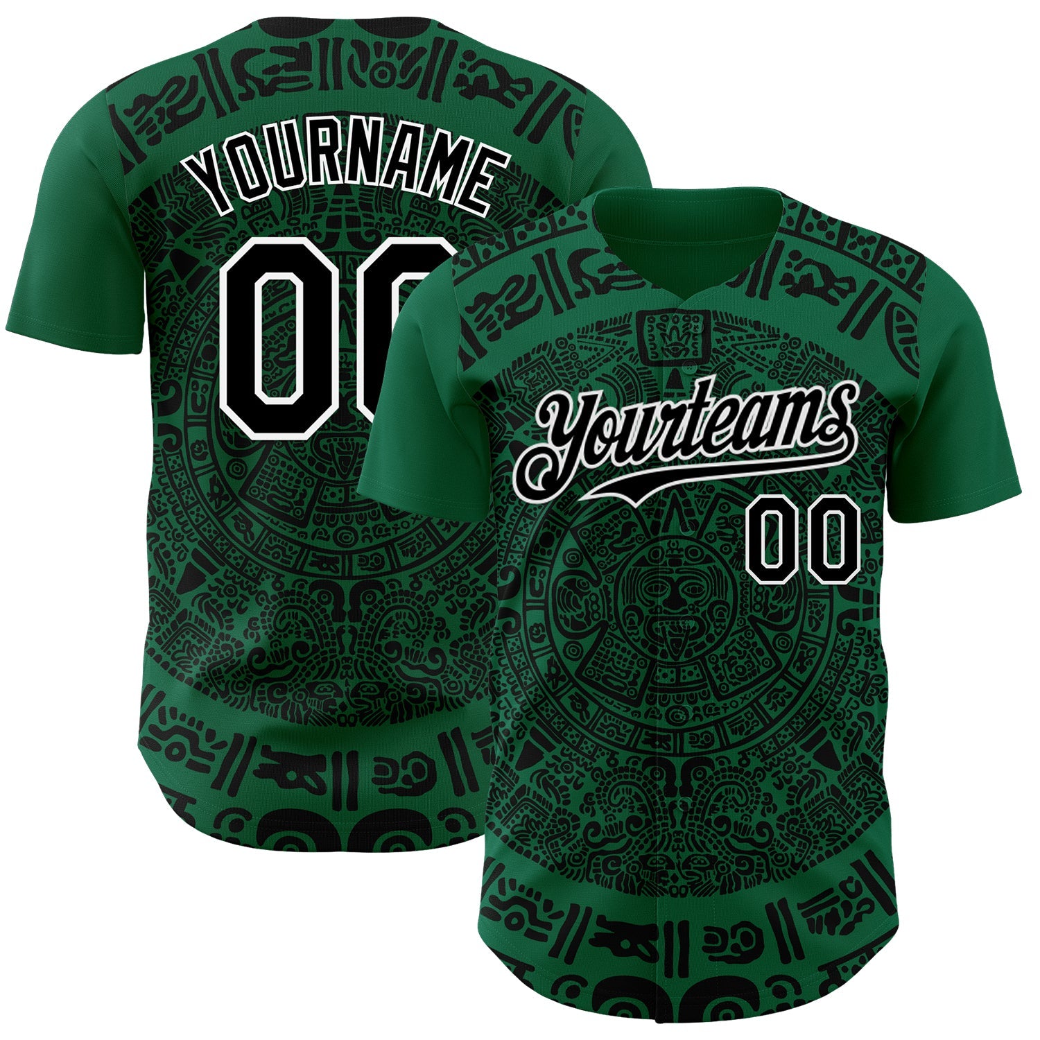 Custom Kelly Green Black-White 3D Mexico Authentic Baseball Jersey - Main View