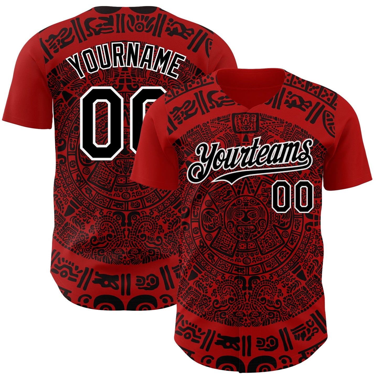 Custom Red Black-White 3D Mexico Authentic Baseball Jersey - Main View