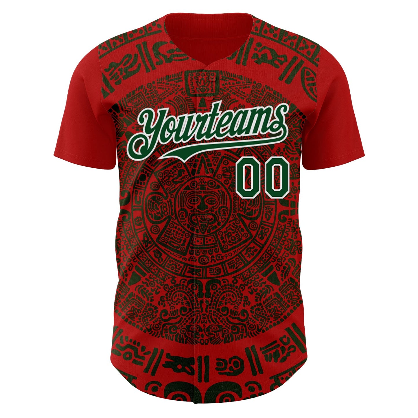 Custom Red Green-White 3D Mexico Authentic Baseball Jersey view 2