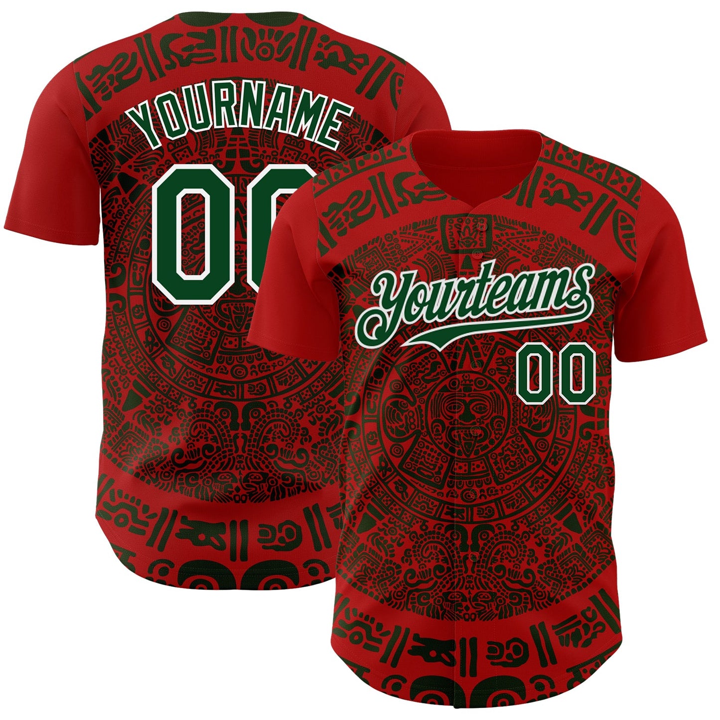 Custom Red Green-White 3D Mexico Authentic Baseball Jersey - Main View