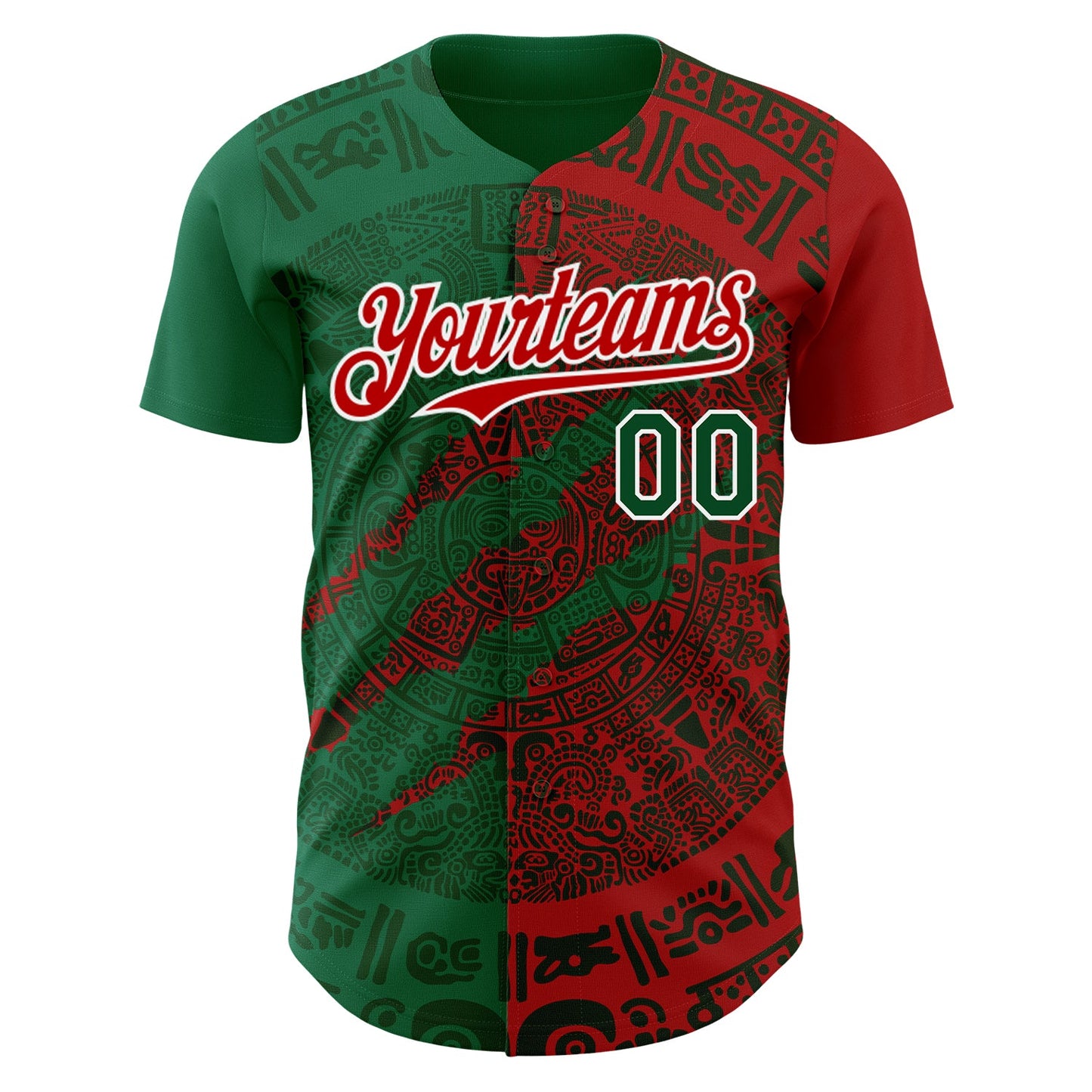 Custom Red Green Kelly Green-White 3D Mexico Scratch Authentic Baseball Jersey view 2