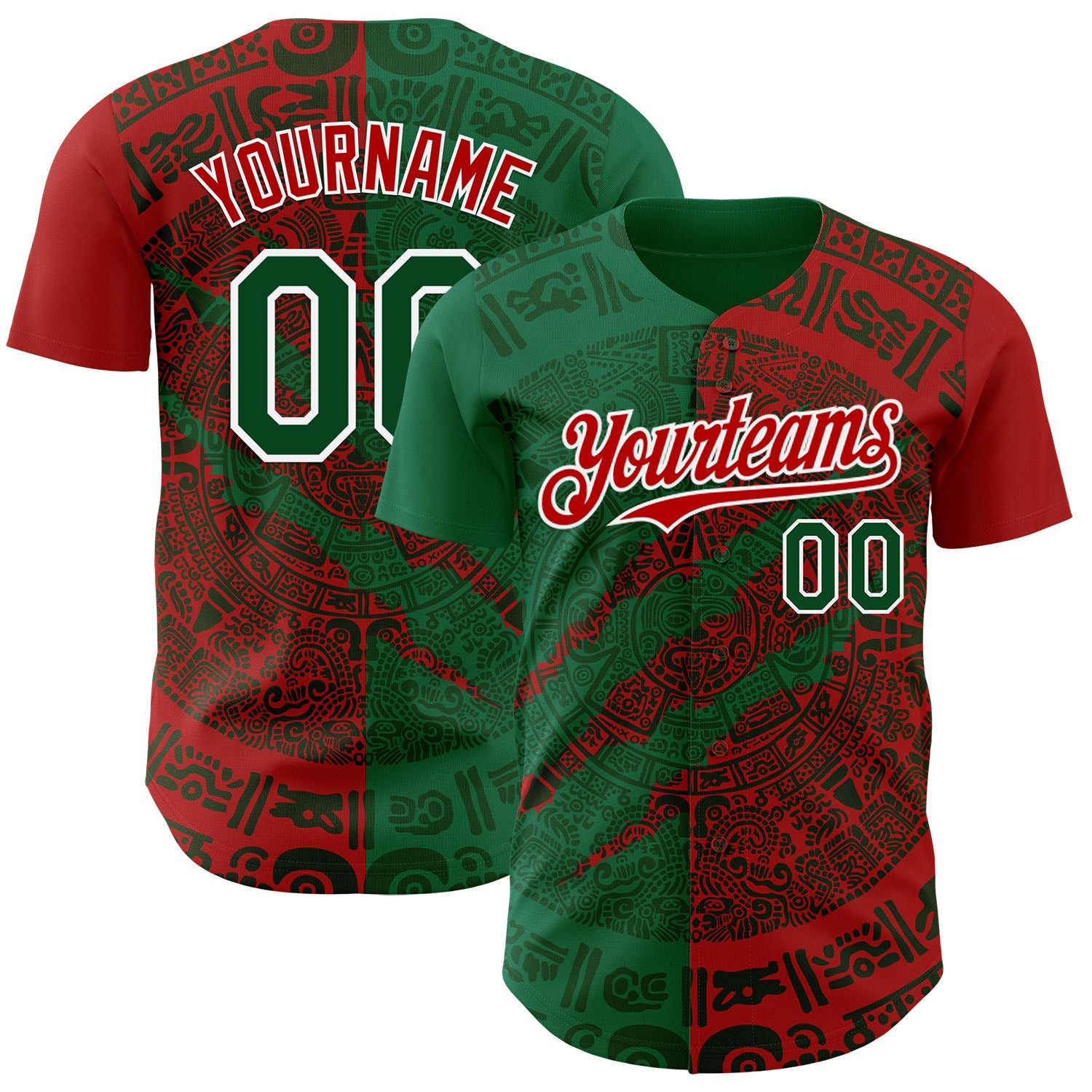 Custom Red Green Kelly Green-White 3D Mexico Scratch Authentic Baseball Jersey - Main View