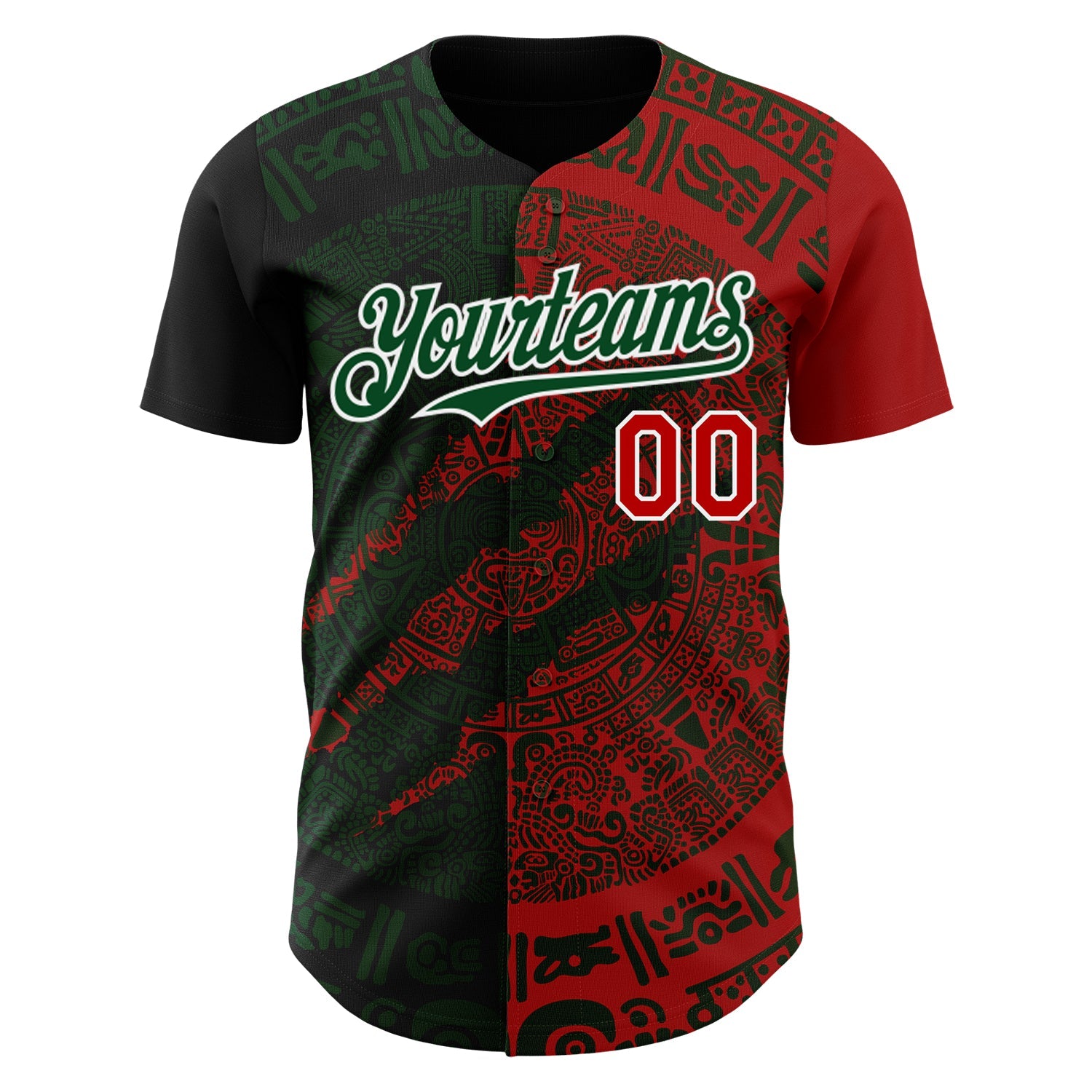Custom Red Green-White 3D Mexico Scratch Authentic Baseball Jersey view 2