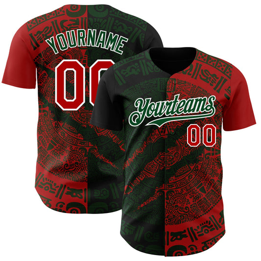Custom Red Green-White 3D Mexico Scratch Authentic Baseball Jersey - Main View