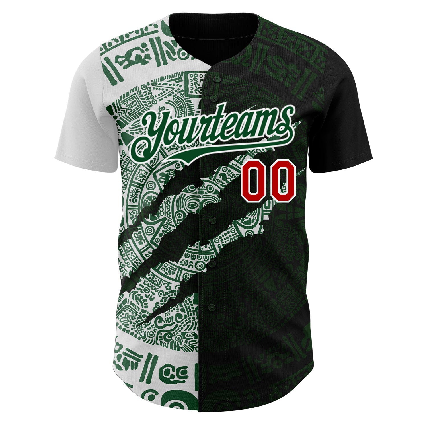 Custom Black Red Green-White 3D Mexico Scratch Authentic Baseball Jersey view 2