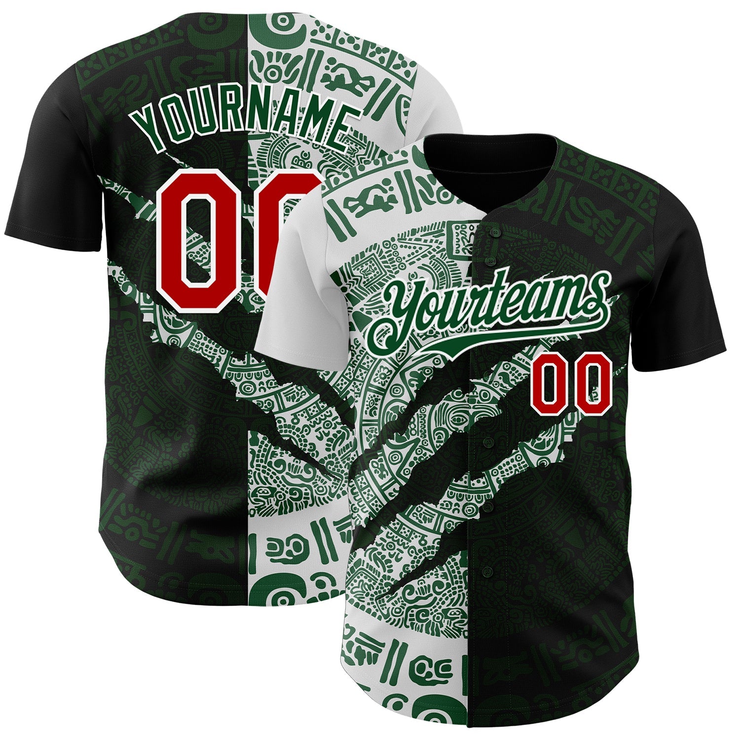 Custom Black Red Green-White 3D Mexico Scratch Authentic Baseball Jersey - Main View