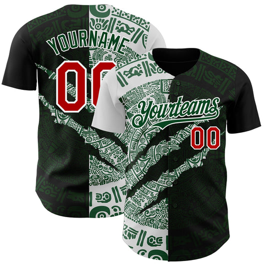 Custom Black Red Green-White 3D Mexico Scratch Authentic Baseball Jersey - Main View