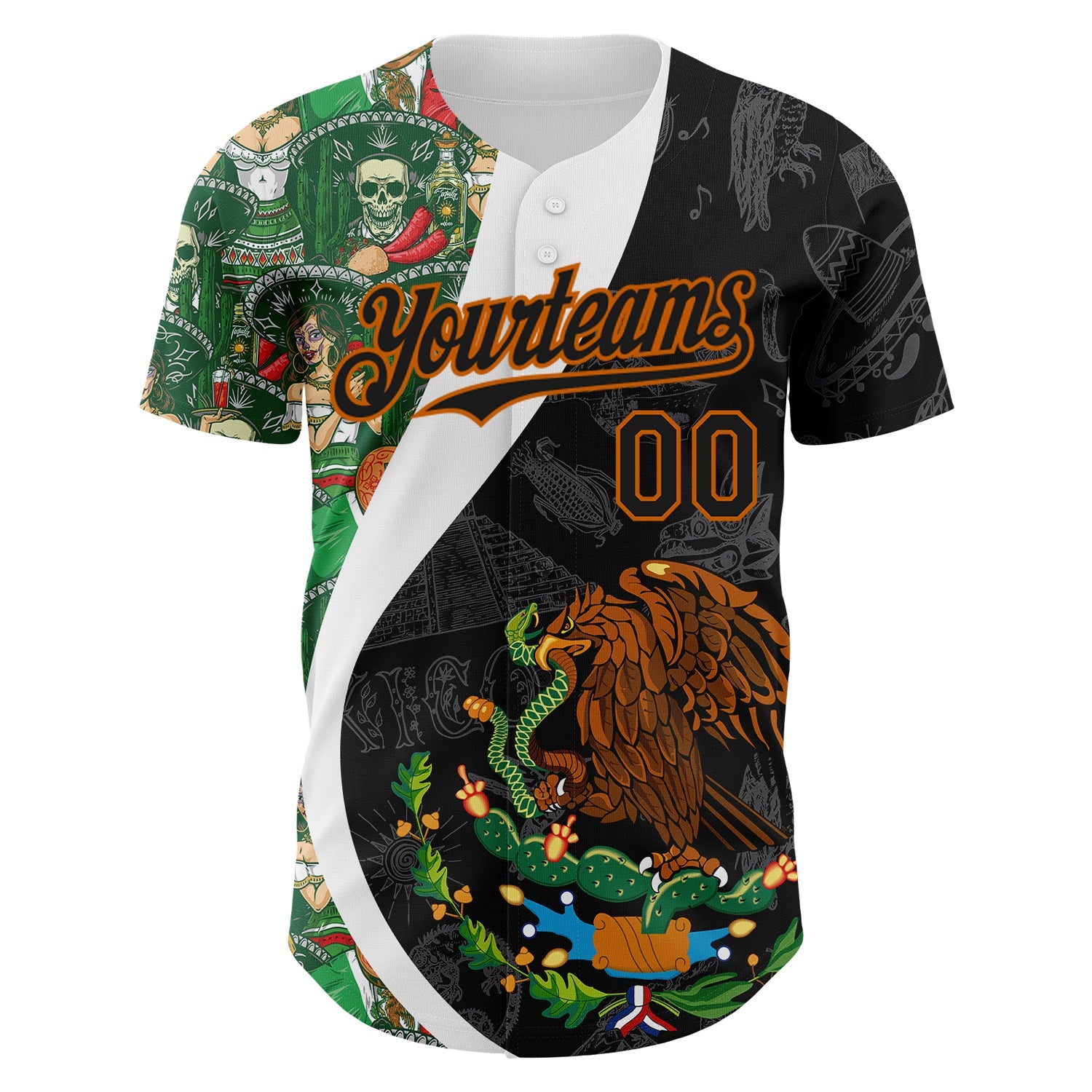 Custom Black Kelly Green Texas Orange-White 3D Mexico Authentic Baseball Jersey view 2