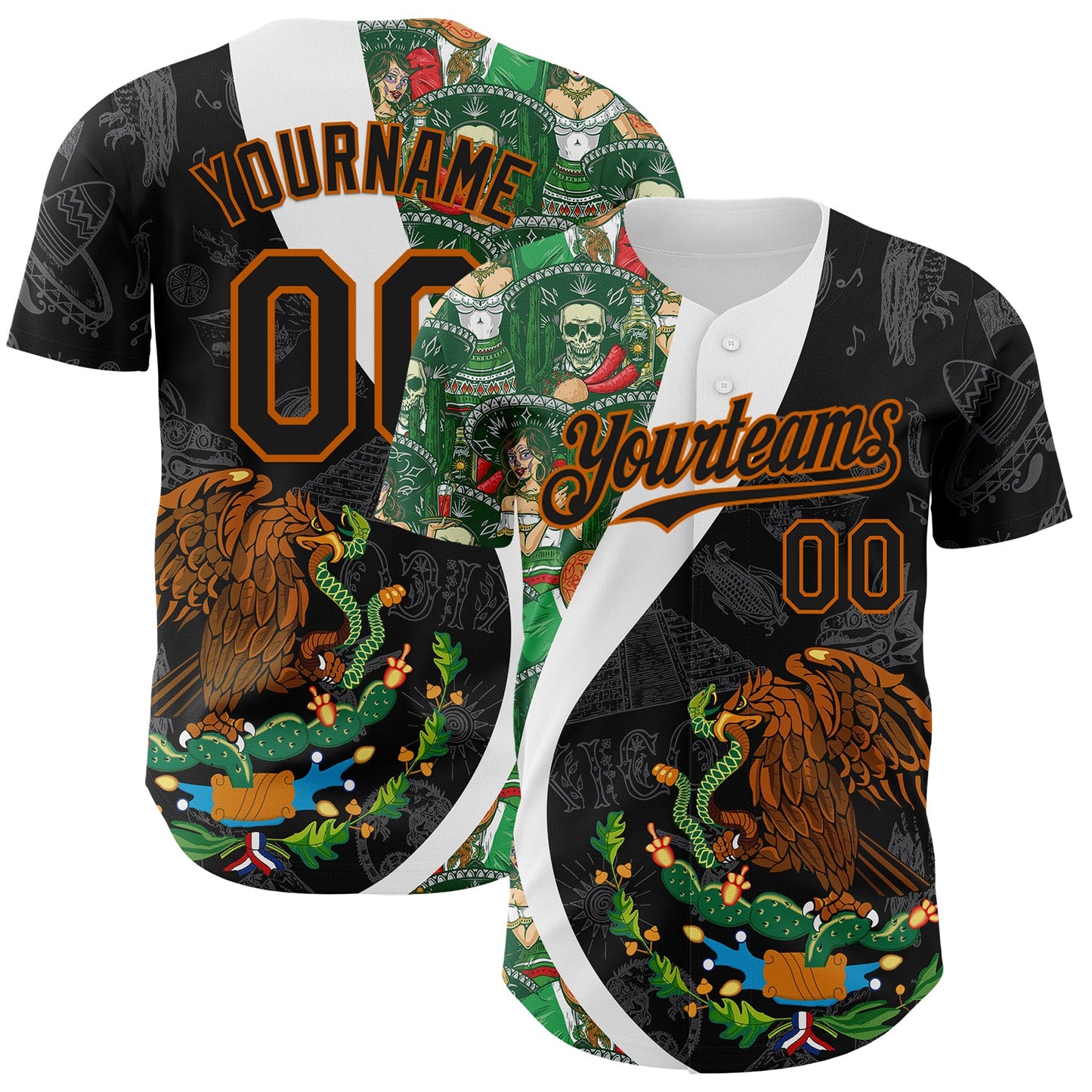 Custom Black Kelly Green Texas Orange-White 3D Mexico Authentic Baseball Jersey - Main View