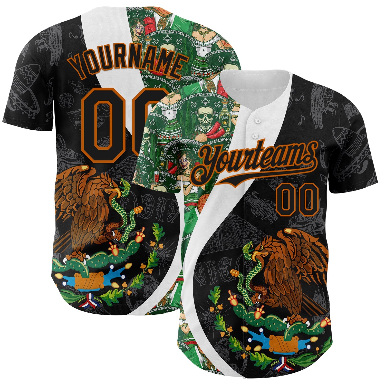 Custom Black Kelly Green Texas Orange-White 3D Mexico Authentic Baseball Jersey - Main View