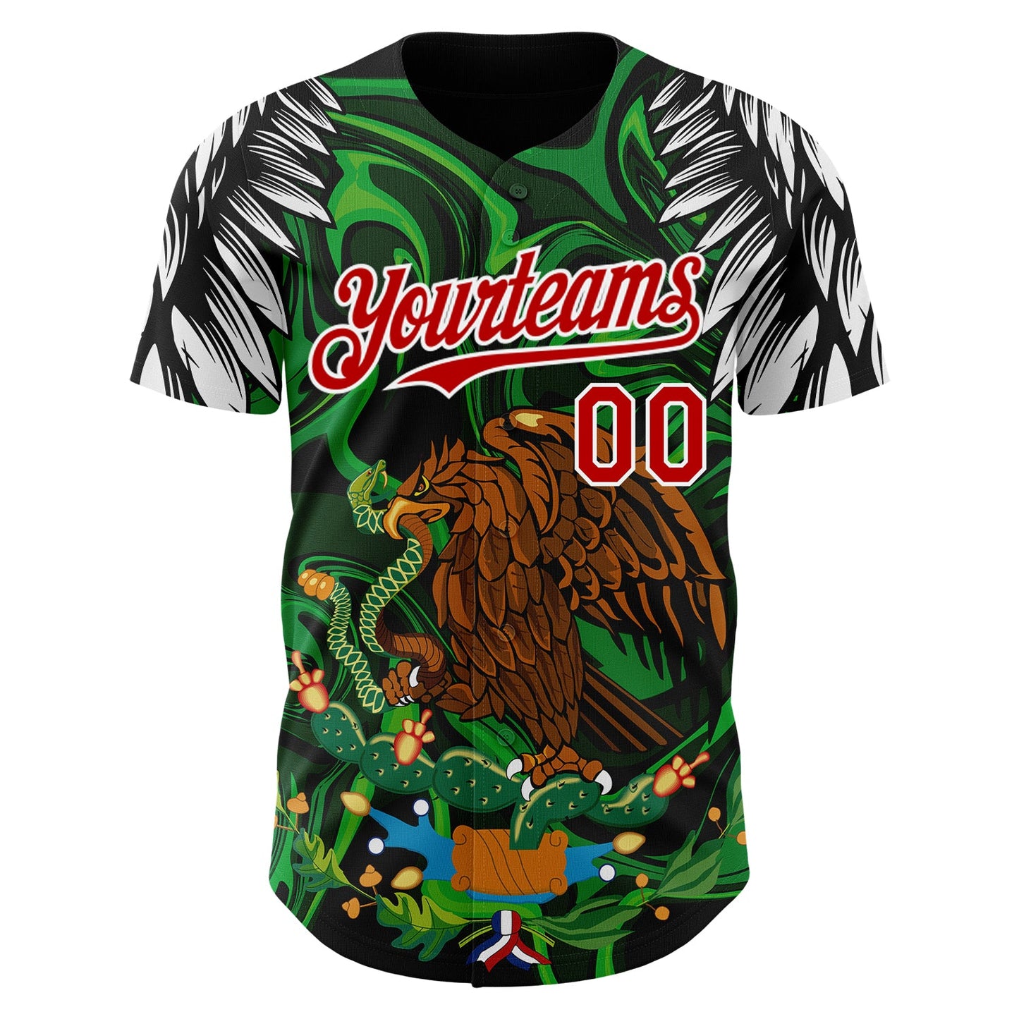 Custom Black Red-White 3D Mexico Authentic Baseball Jersey view 2