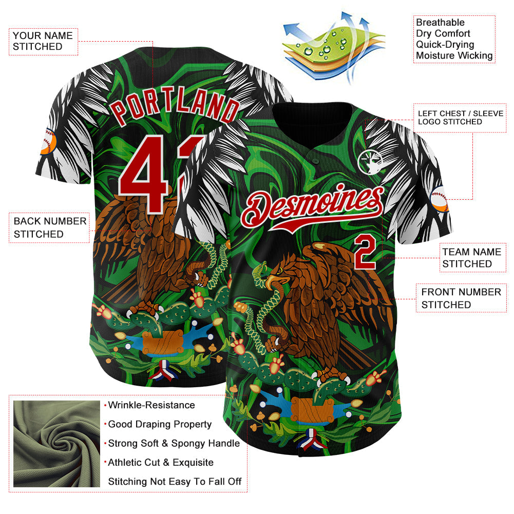 Custom Black Red-White 3D Mexico Authentic Baseball Jersey view 3