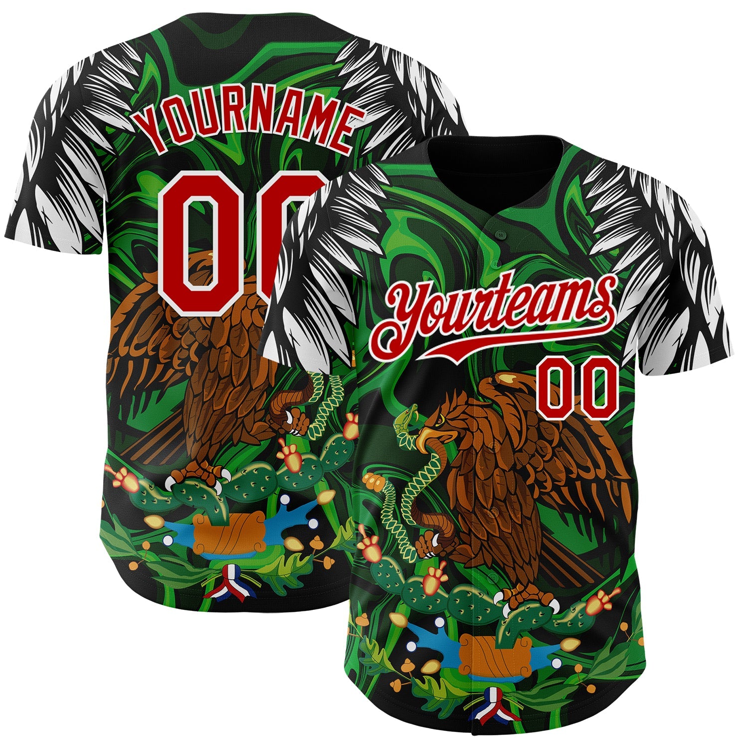Custom Black Red-White 3D Mexico Authentic Baseball Jersey - Main View