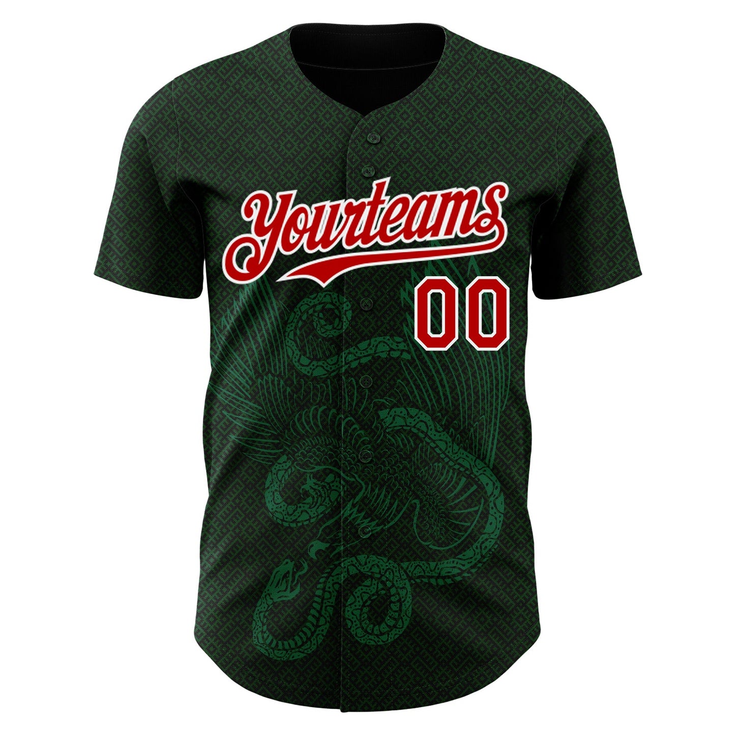 Custom Green Red Kelly Green-White 3D Mexico Authentic Baseball Jersey view 2