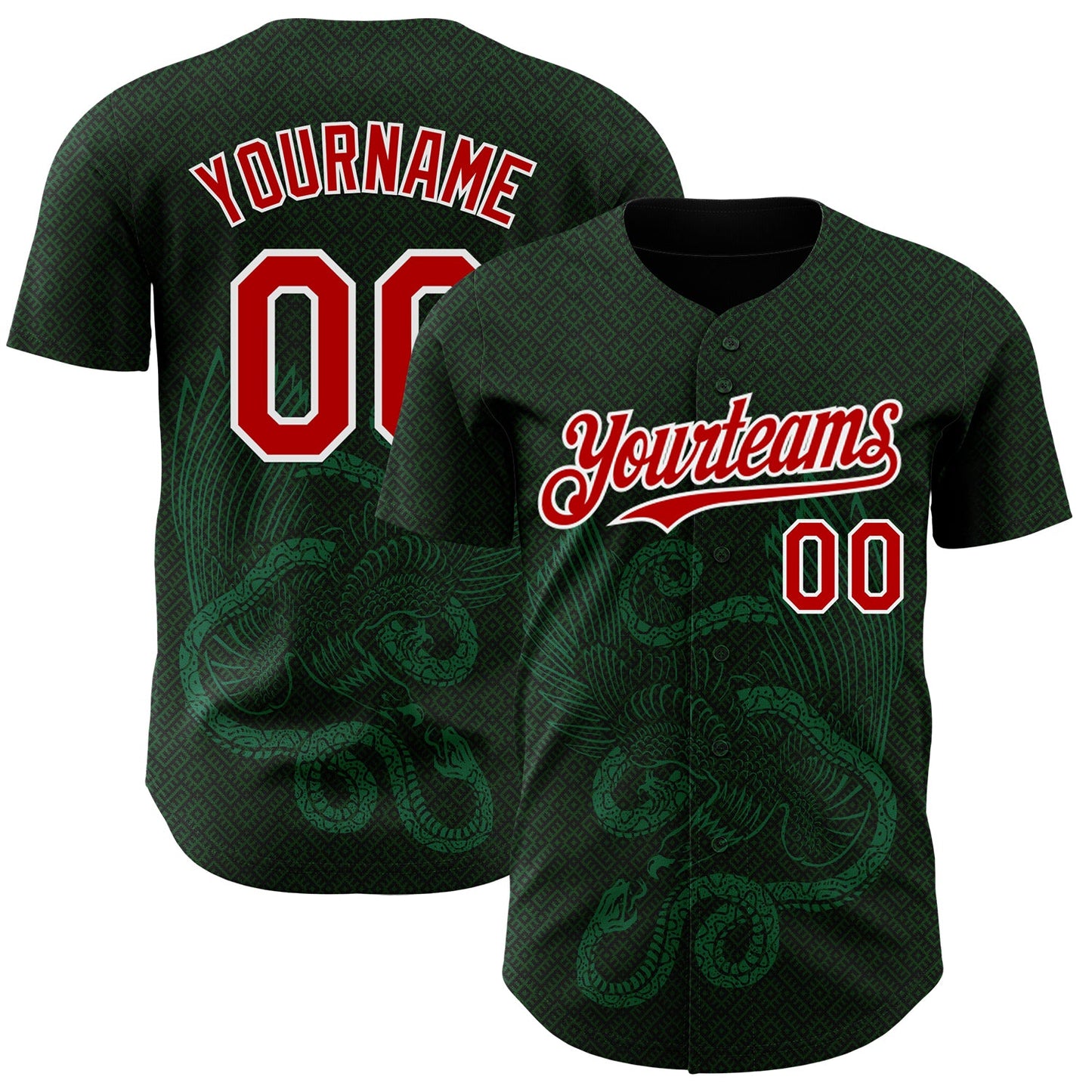 Custom Green Red Kelly Green-White 3D Mexico Authentic Baseball Jersey - Main View