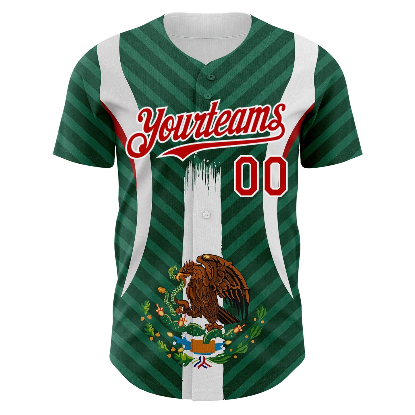 Custom Green Red Kelly Green-White 3D Mexico Authentic Baseball Jersey view 2