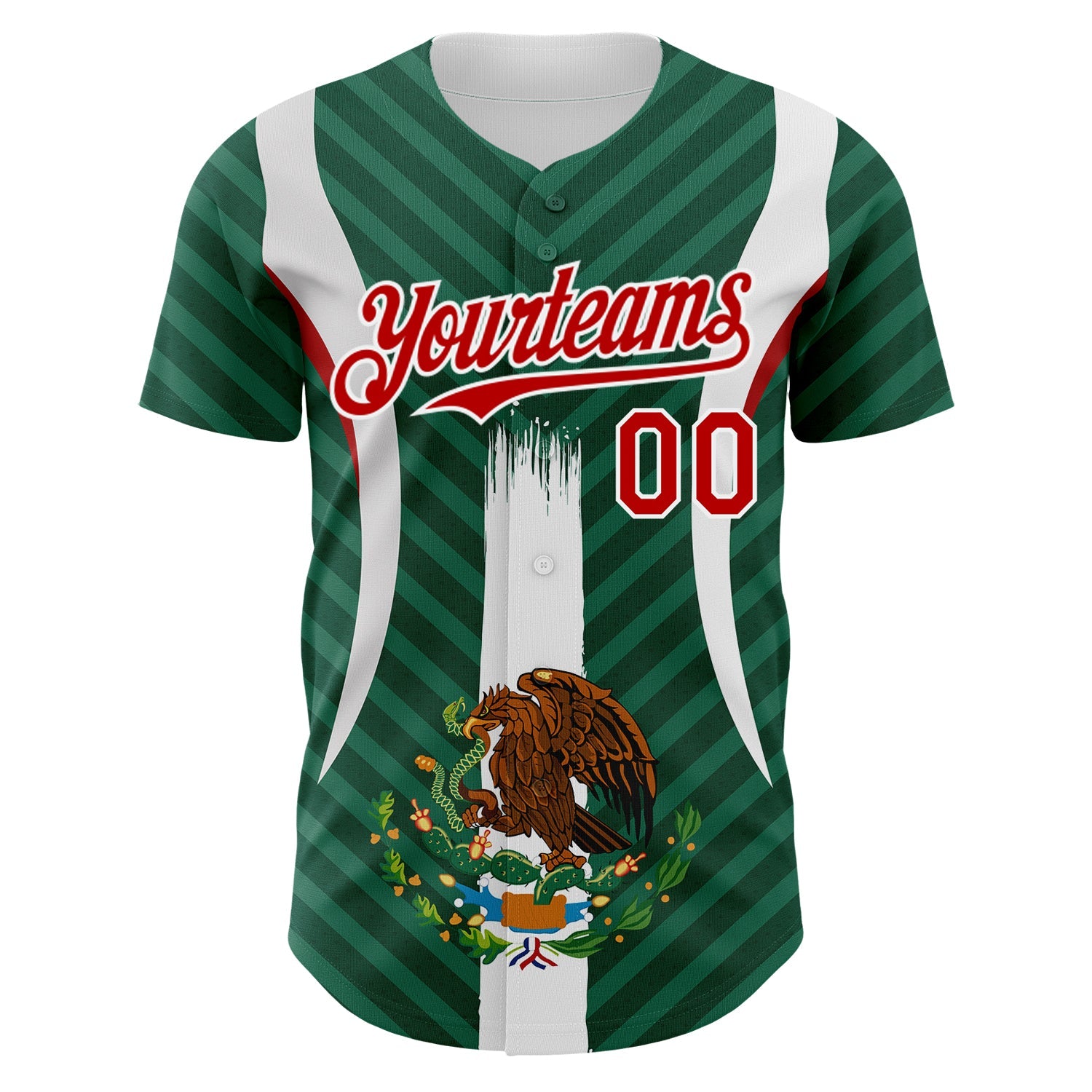 Custom Green Red Kelly Green-White 3D Mexico Authentic Baseball Jersey view 2