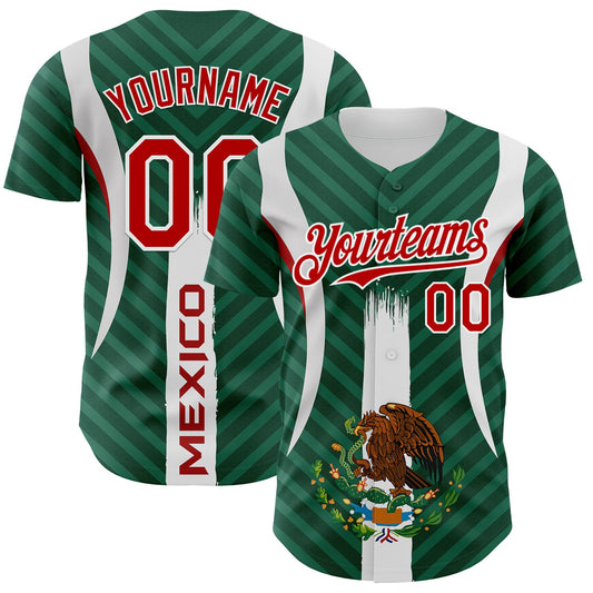 Custom Green Red Kelly Green-White 3D Mexico Authentic Baseball Jersey - Main View