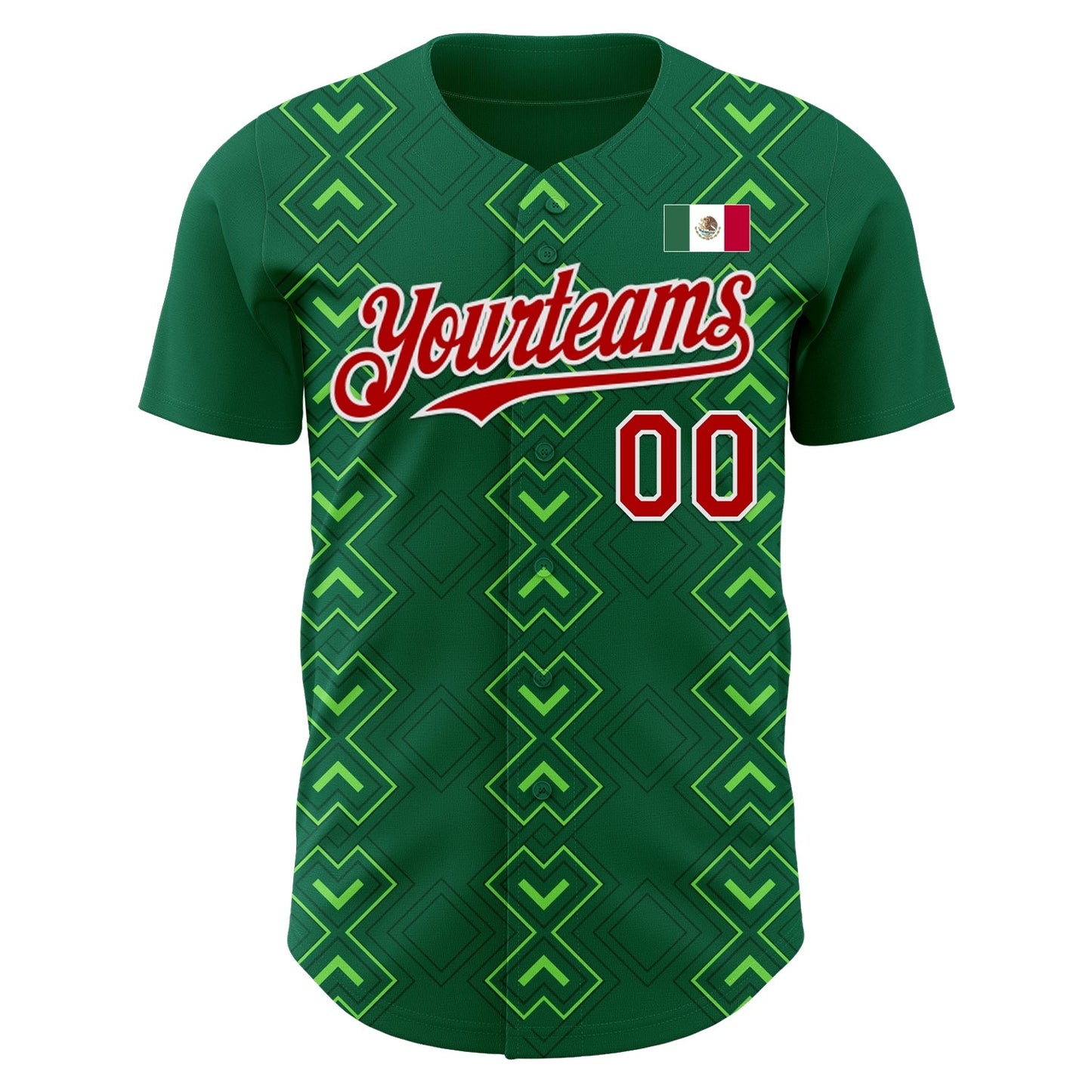 Custom Kelly Green Red-White 3D Mexico Mexican Flag Authentic Baseball Jersey view 2
