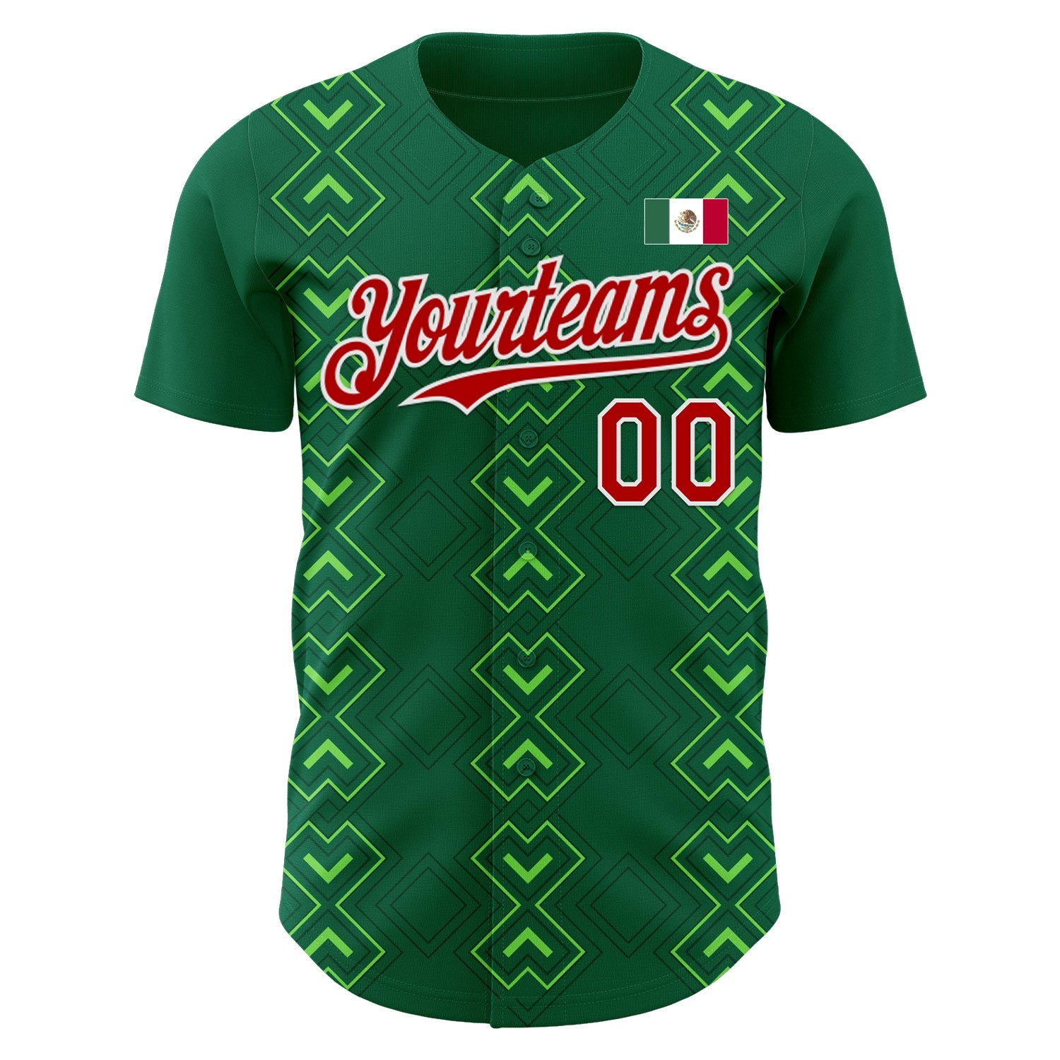 Custom Kelly Green Red-White 3D Mexico Mexican Flag Authentic Baseball Jersey view 2