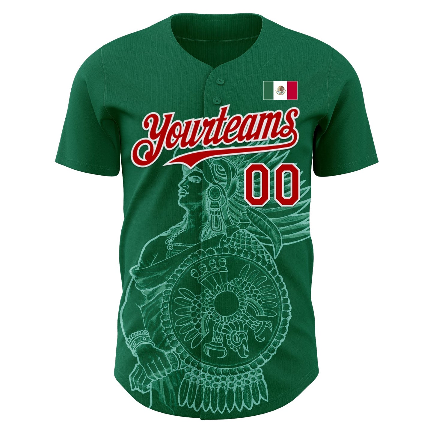 Custom Kelly Green Red-White 3D Mexico Mexican Flag Authentic Baseball Jersey view 2