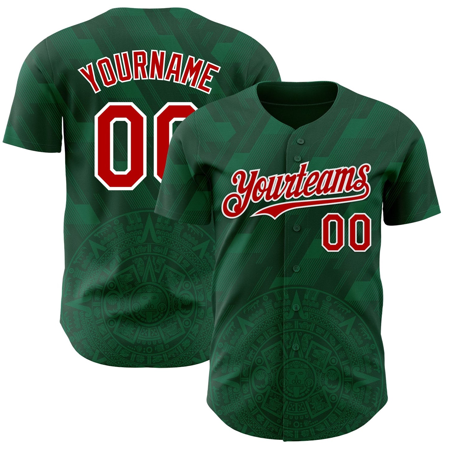 Custom Kelly Green Red-White 3D Mexico Authentic Baseball Jersey - Main View