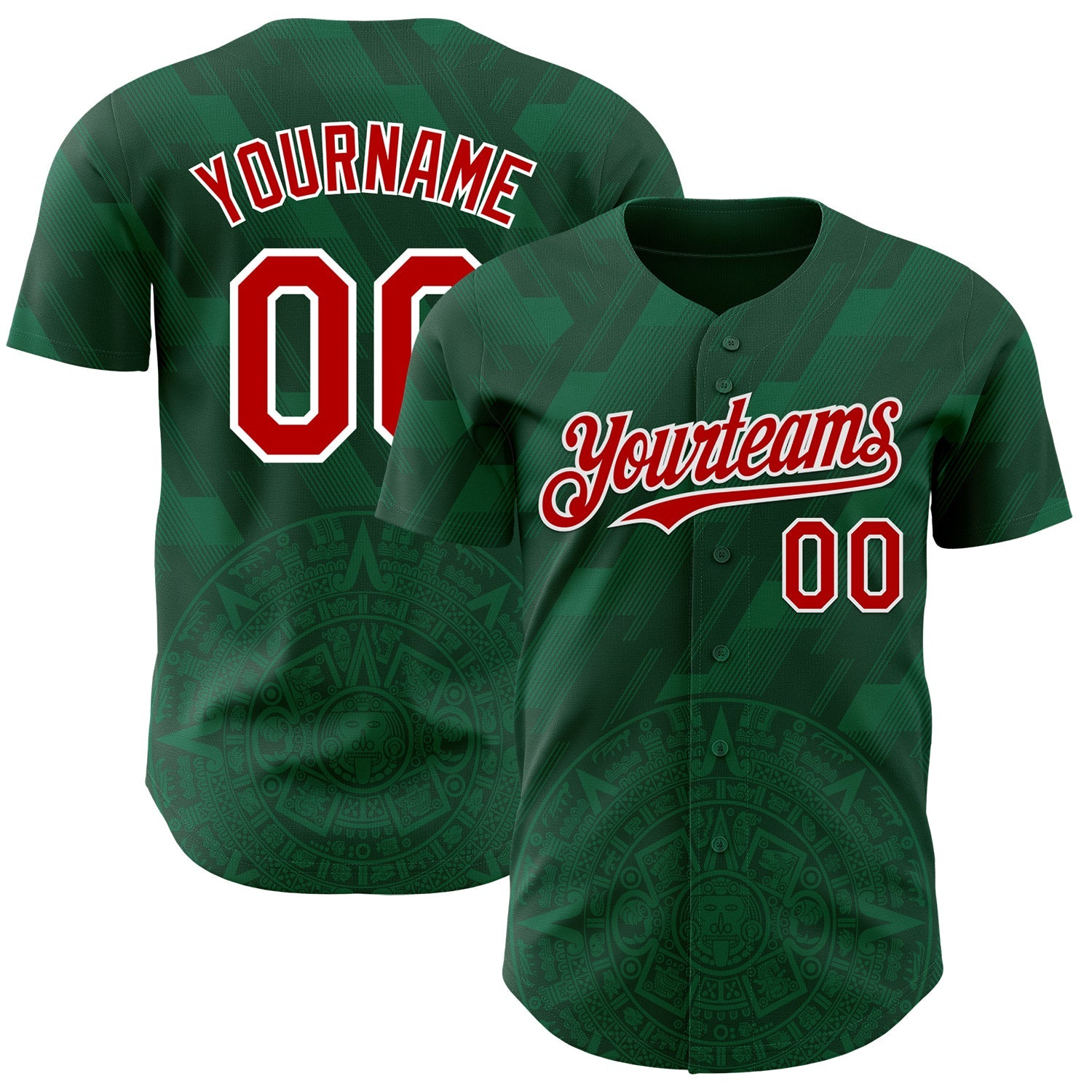 Custom Kelly Green Red-White 3D Mexico Authentic Baseball Jersey - Main View