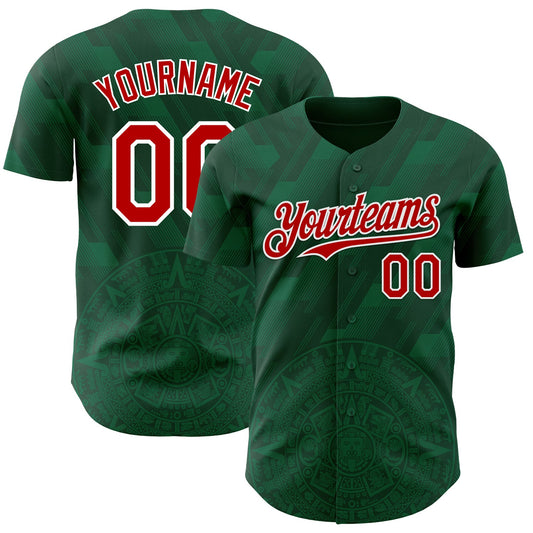 Custom Kelly Green Red-White 3D Mexico Authentic Baseball Jersey - Main View