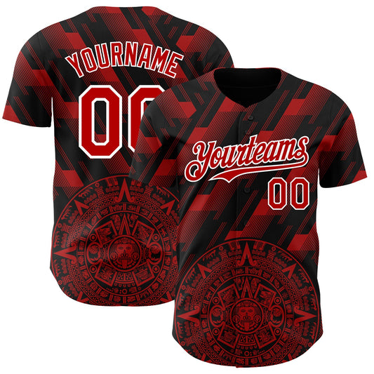 Custom Black Red-White 3D Mexico Authentic Baseball Jersey - Main View