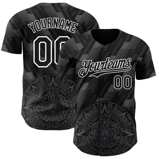 Custom Black Steel Gray-White 3D Mexico Authentic Baseball Jersey - Main View