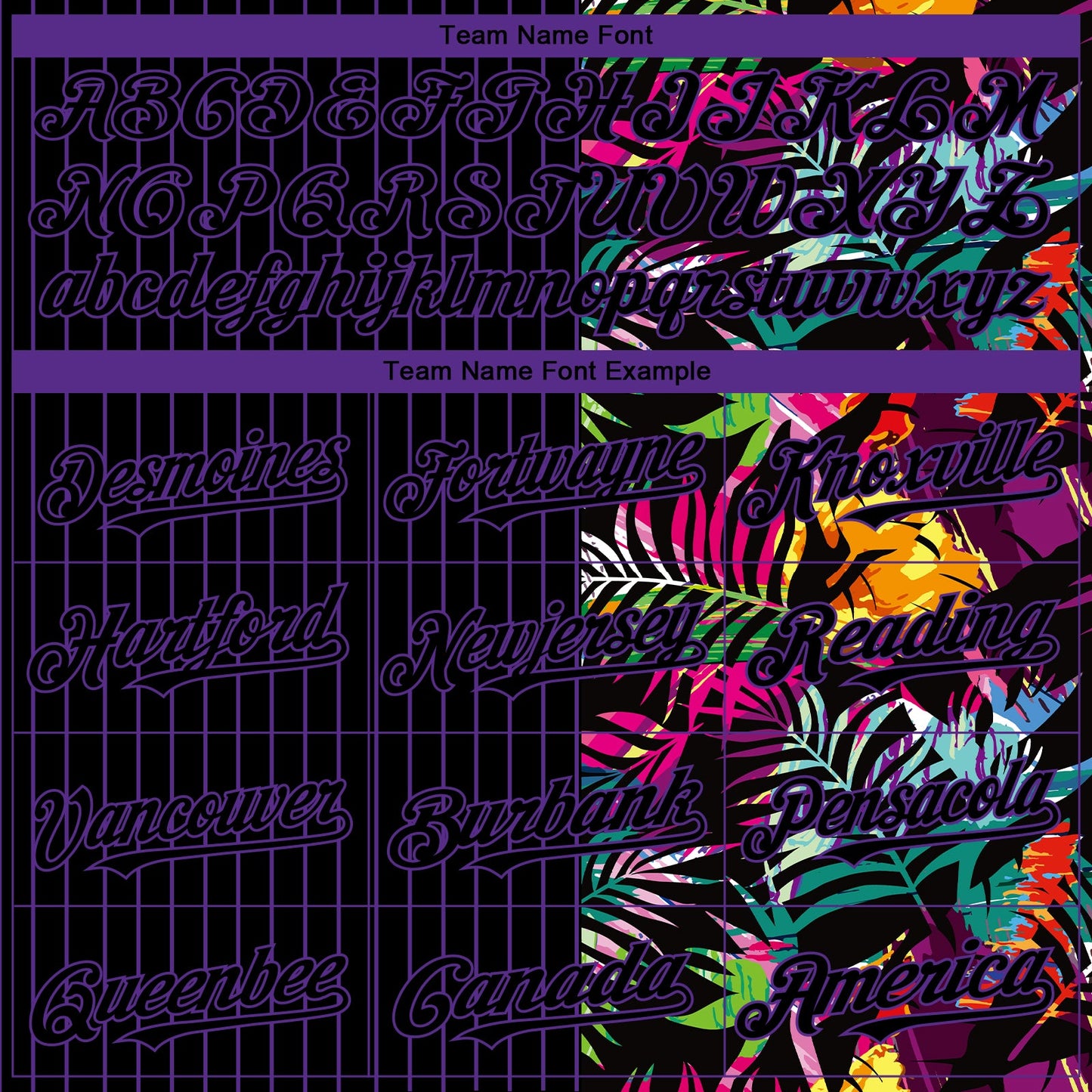 Custom Black Purple 3D Pattern Design Pinstripe Tropical Palm Leaves Authentic Baseball Jersey view 4