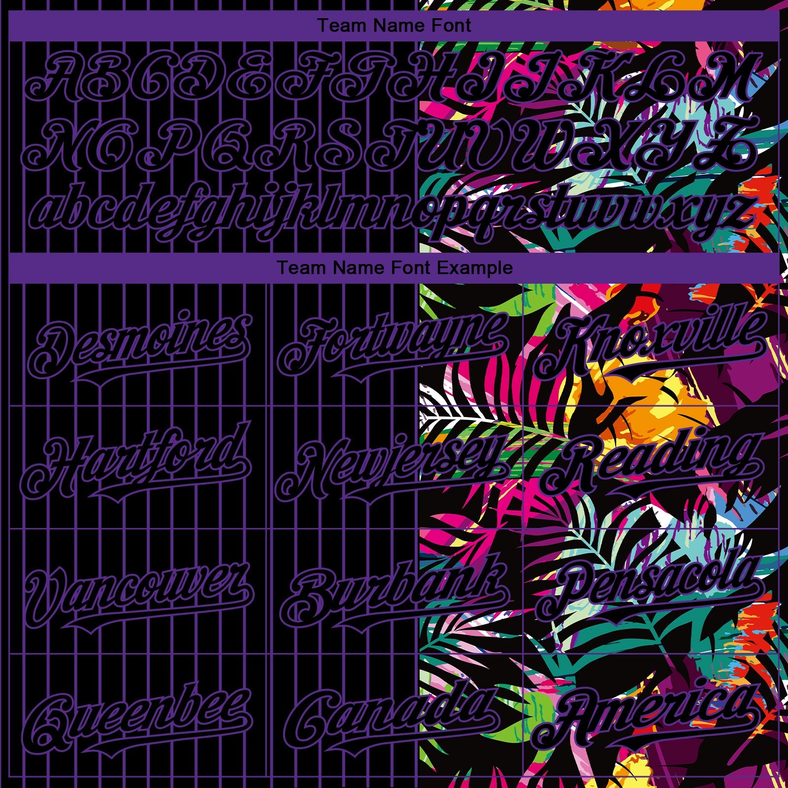 Custom Black Purple 3D Pattern Design Pinstripe Tropical Palm Leaves Authentic Baseball Jersey view 4